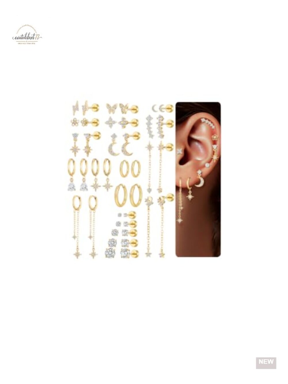 20 Pairs Flat Back Earrings Gold Plated Studs Screwback Multiple Piercings
